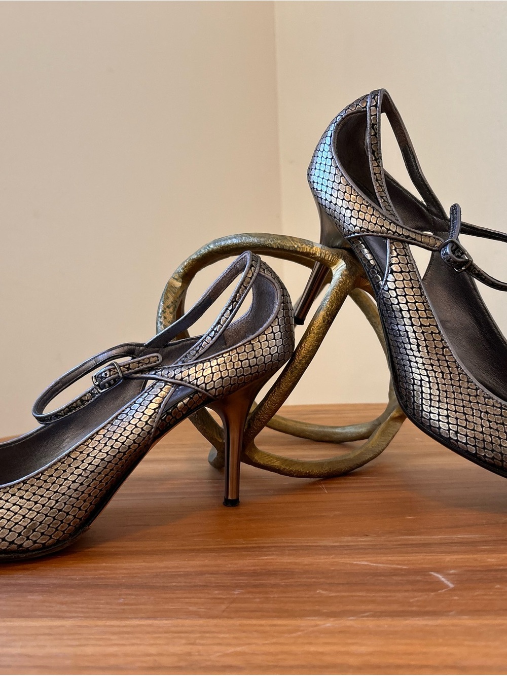 Via Spiga Bronze Metallic Snake-Print Pumps Size 9